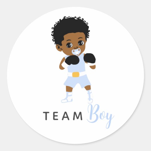Blue Boxing Team Boy Sticker for Gender Reveal ラウンドシール (正面)
