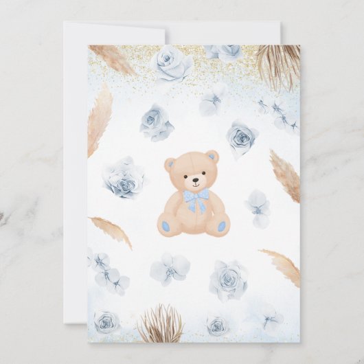 Blue Boy Bear Boho Baby Shower 招待状 (裏面)