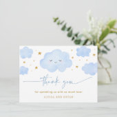 Blue Boy Cloud Stars Baby Sprinkle サンキューカード (スタンド正面)