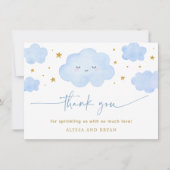 Blue Boy Cloud Stars Baby Sprinkle サンキューカード (正面)