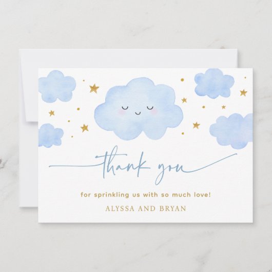 Blue Boy Cloud Stars Baby Sprinkle サンキューカード (正面)