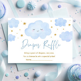 Blue Boy Cloud Stars Baby Sprinkle Diaper Raffle エンクロージャーカード
