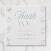 Blue Boy Elegant Hand Drawn Thank You Baby Shower フェイバータグ (正面)