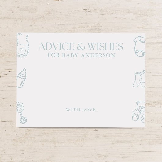 Blue Boy Minimal Baby Shower Advice and Wishes エンクロージャーカード