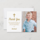 Blue Boy Photo Baptism First Birthday サンキューカード (正面)