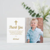 Blue Boy Photo Baptism First Birthday サンキューカード (スタンド正面)