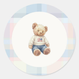 Blue boy teddy bear sticker ラウンドシール