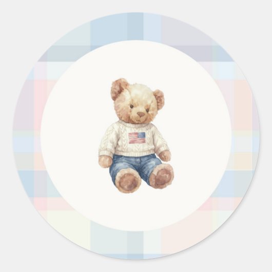 Blue boy teddy bear sticker ラウンドシール (正面)