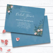 Blue Bridal Shower Elegant Floral Custom 招待状