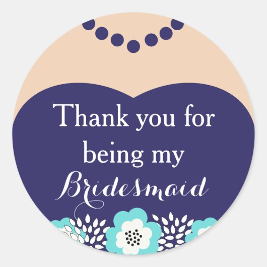 Blue Bridesmaid'結婚s Thank You Stickers ラウンドシール (正面)