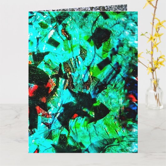 Blue bright Folded Greeting Card,blue abstractness カード (黄色い花)