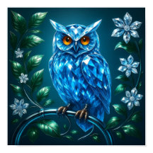 Blue Brilliant Owl on Brass Branch