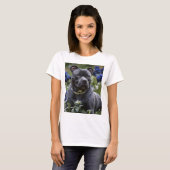 "Blue Brindle Beauty: A Staffy With Blue Roses Tシャツ (正面フル)