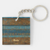 Blue Bronze and Gold Grunge Stripes キーホルダー (裏面)