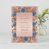 Blue Bronze Floral Romantic Wedding 招待状 (スタンド正面)