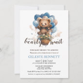 Blue Brown Balloon Bear Baby Shower Invitation 招待状 (正面)
