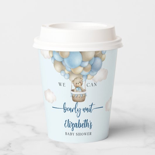 Blue & Brown Bear Baby Shower boy 紙コップ (裏面)