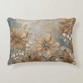 Blue Brown Beige Farmhouse Floral Accent Pillow アクセントクッション