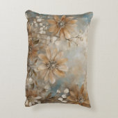 Blue Brown Beige Farmhouse Floral Accent Pillow アクセントクッション (裏面(縦))