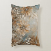 Blue Brown Beige Farmhouse Floral Accent Pillow アクセントクッション (正面(垂直))