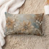 Blue Brown Beige Farmhouse Floral Lumbar Pillow ランバークッション (ブランケット)