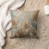 Blue Brown Beige Farmhouse Floral Throw Pillow クッション (ブランケット)