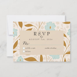 Blue Brown Boho Floral Wedding RSVP Response Card