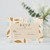 Blue Brown Boho Floral Wedding RSVP Response Card (スタンド正面)