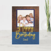 Blue & Brown leather Gold Script Dad Birthday カード (正面)