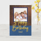 Blue & Brown leather Gold Script Dad Birthday カード (黄色い花)