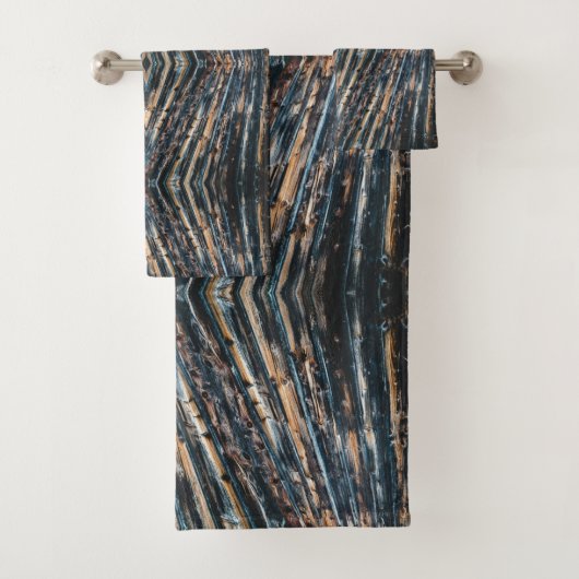Blue & Brown Wood Beams Photo Perspective Pattern バスタオルセット (インサイチュ)