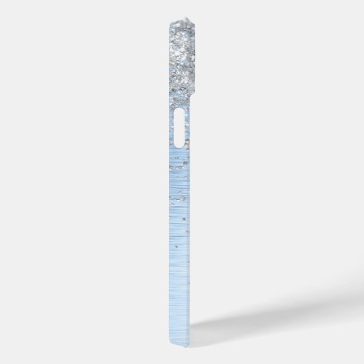 Blue Brushed Metal Silver Glitter Monogram Name Case-Mate iPhoneケース (裏面 / 右)