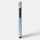 Blue Brushed Metal Silver Glitter Monogram Name iPhoneケース (左側面)
