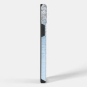 Blue Brushed Metal Silver Glitter Monogram Name iPhoneケース (右側面)