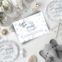 Blue Bubble Bath Animal Baby Shower サンキューカード