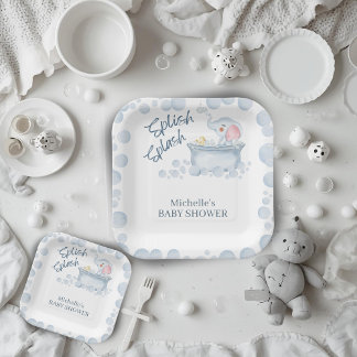 Blue Bubble Bath Animal Baby Shower ペーパープレート