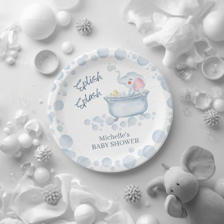 Blue Bubble Bath Animal Baby Shower ペーパープレート