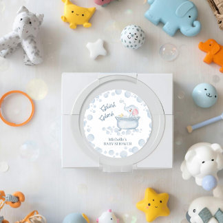Blue Bubble Bath Animal Baby Shower ラウンドシール