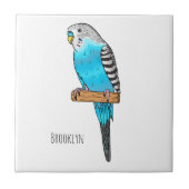 Blue budgerigar bird cartoon illustration タイル (正面)