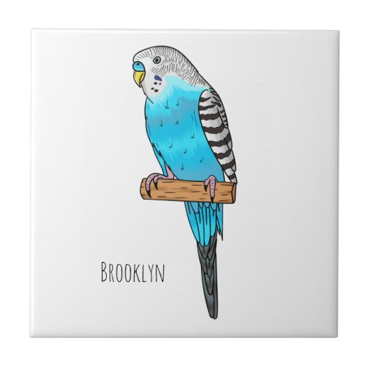 Blue budgerigar bird cartoon illustration  タイル (正面)