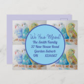 Blue Budgie Art新しい住所はがき移動する ポストカード (正面/裏面)