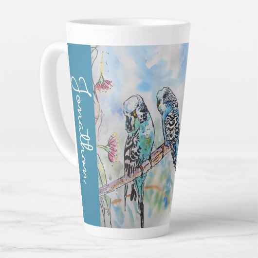Blue Budgie Budgies Parrots Husbands Mens Name カフェラテマグ (左アングル)
