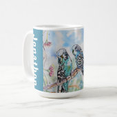 Blue Budgie Budgies Parrots Husbands Mens Name コーヒーマグカップ (正面左)