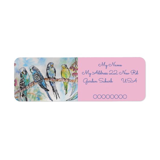 Blue Budgies Watercolour Return Address Labels ラベル (正面)