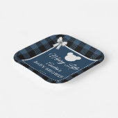 Blue Buffalo Plaid Bear Baby Shower Paper Plates ペーパープレート (傾斜あり)