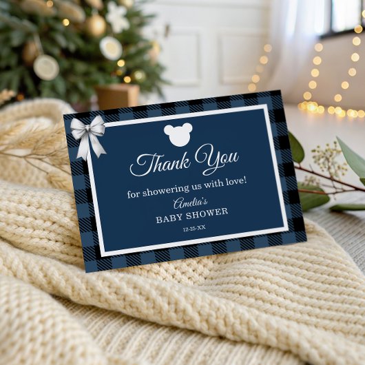 Blue Buffalo Plaid Bear Thank You Card サンキューカード