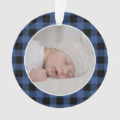 BLUE BUFFALO PLAID NAME Photo Christmas Keepsake オーナメント (正面)