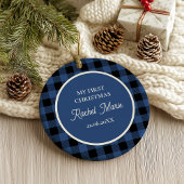 BLUE BUFFALO PLAID NAME Photo Christmas Keepsake オーナメント