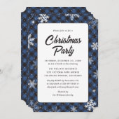 Blue Buffalo Plaid Snowflake Christmas Party 招待状 (正面/裏面)