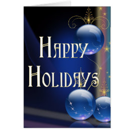 Blue Bulbs Happy Holidays Greeting Card
